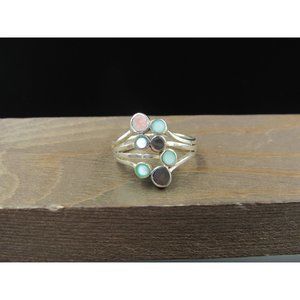 Size 8.5 Sterling Silver Various Shell Inlayed Circles Band Ring Vintage